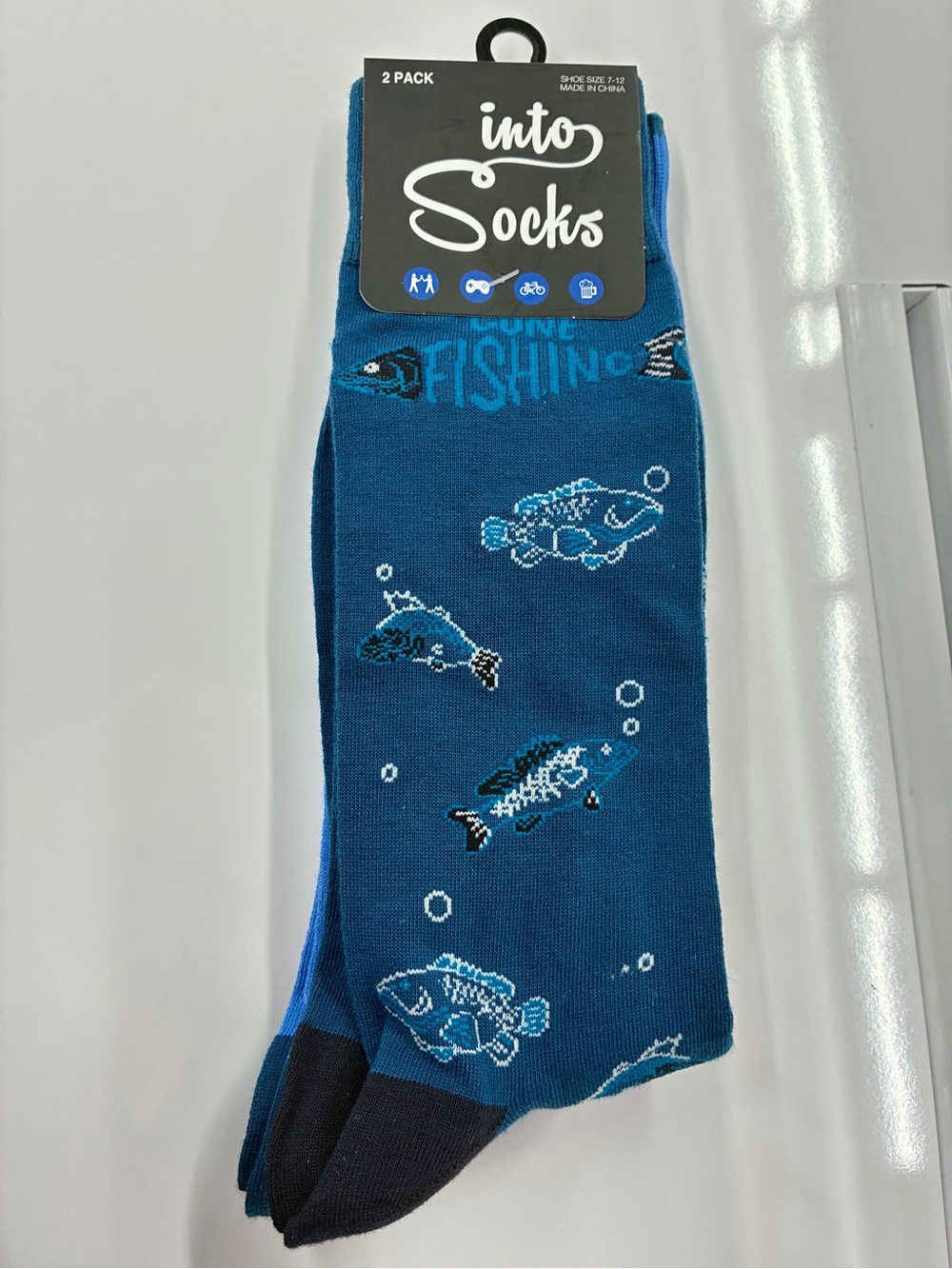 Ⓜ️$10Ⓜ️ NEW INTO SOCKS Gone Fishing Socks 2 PAIRS Blue Shoe Size 7 - 12 Men’s